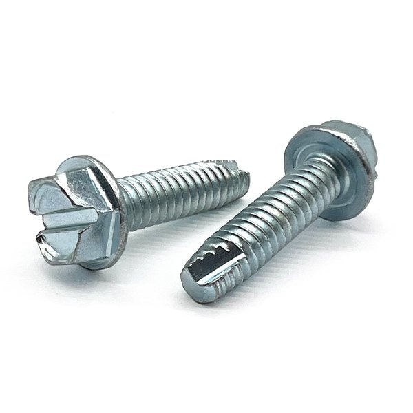 Boltsandnuts.Com Thread Cutting Screw, 1/4"-20 x 1 in, Zinc Plated Flange Hex Head Slotted Drive, 2000 PK 25C100SHWMSZ/T-2000 - main